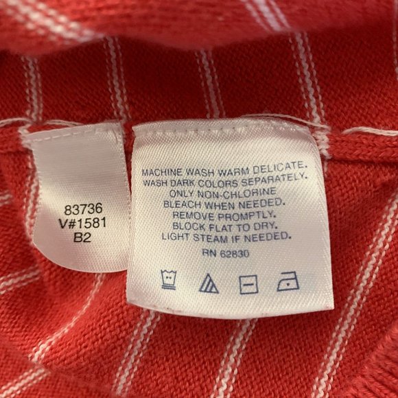 Lands' End 3/4 Sleeve V Neck Sweater Size PM Petite Medium 10-12 Coral White - Picture 6 of 6